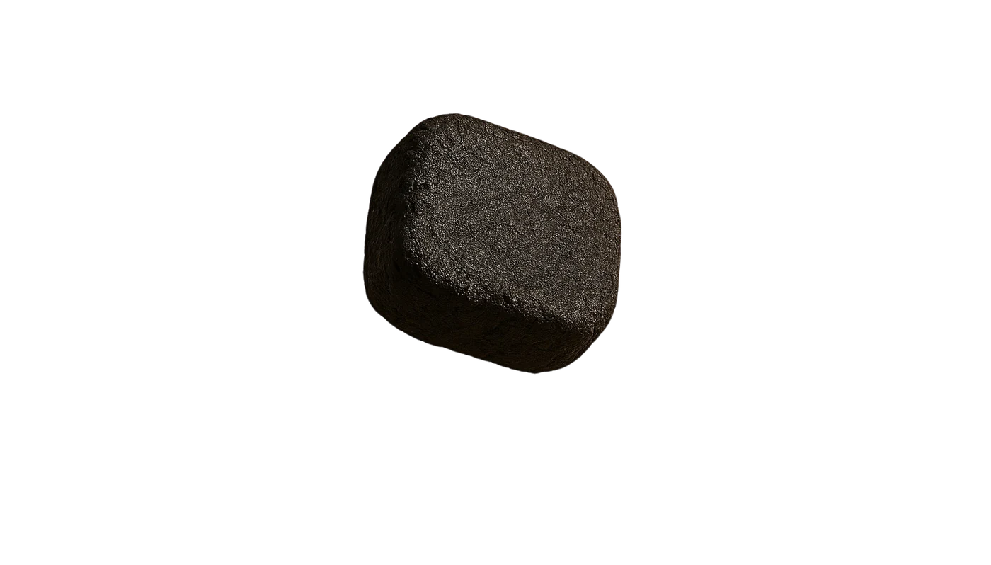 A single BriqUp coconut-shell briquette